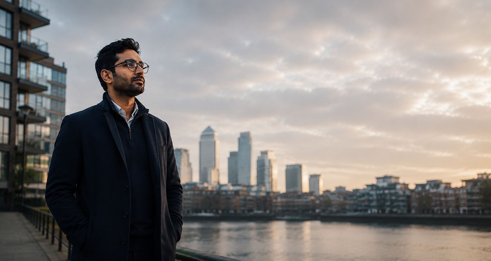 Asian gent against city skyline
